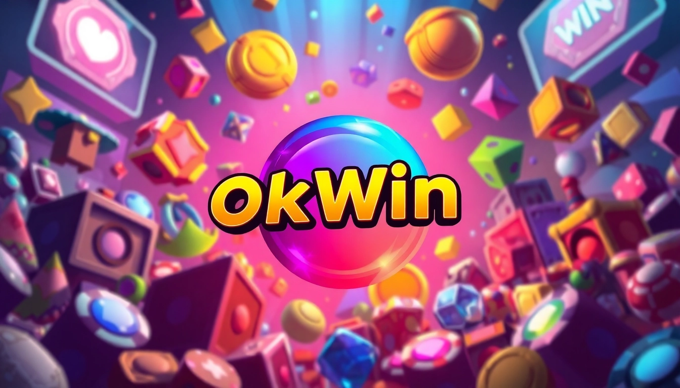Engage with the exciting gaming world of ok win through a vibrant logo and dynamic design.
