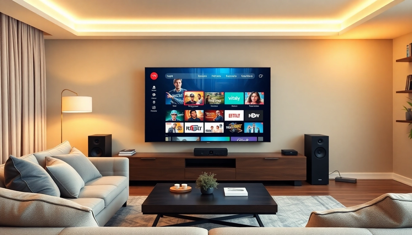 Experience the best Free trial iptv in a stylish living room with a modern smart TV.