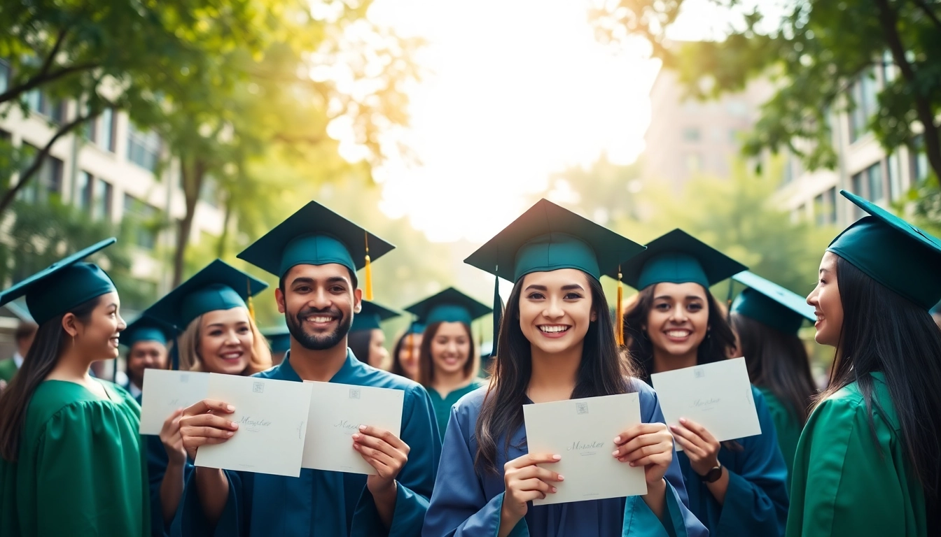 Celebrate your achievement to buy master degree uk with graduates showcasing their diplomas.