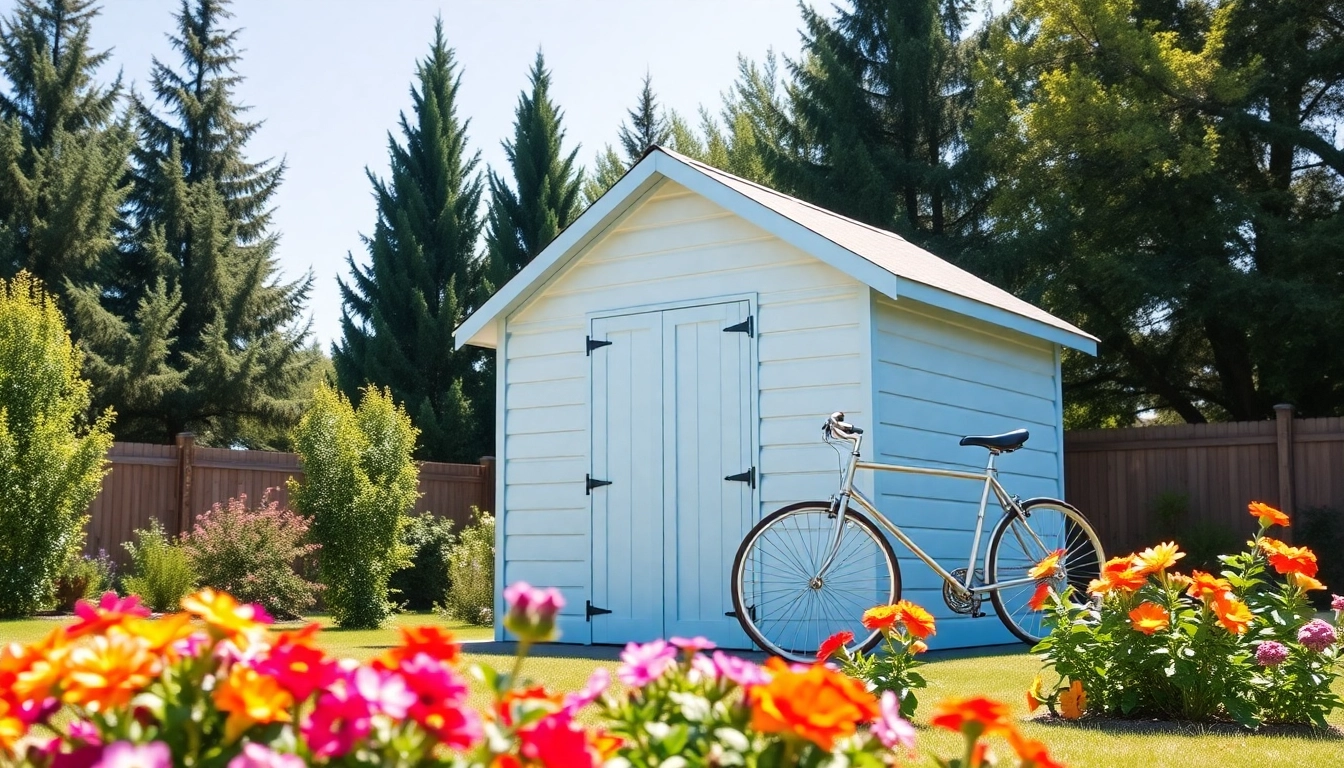 Explore custom built storage sheds featuring a charming wooden design in a sunny backyard.