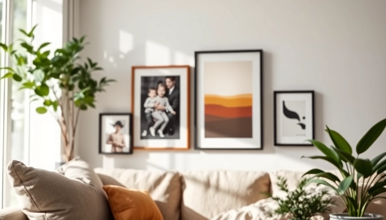Showcasing modern design picture frames beautifully arranged in a contemporary living space.
