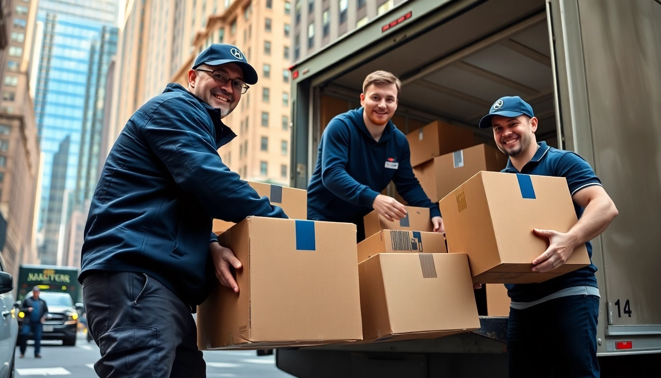 Professional team from a Manhattan moving company loading their truck with care.