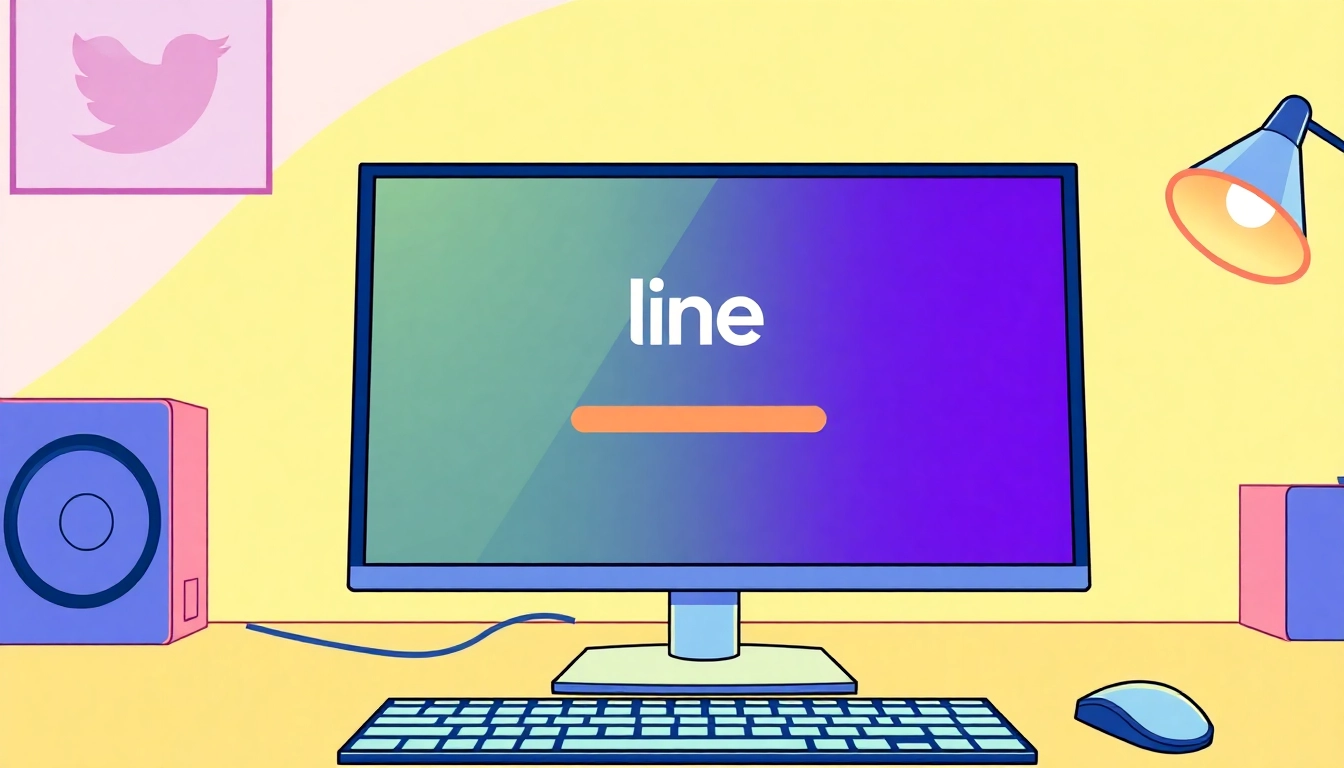 Download process for line下載電腦版 shown on a sleek computer screen with engaging visuals.
