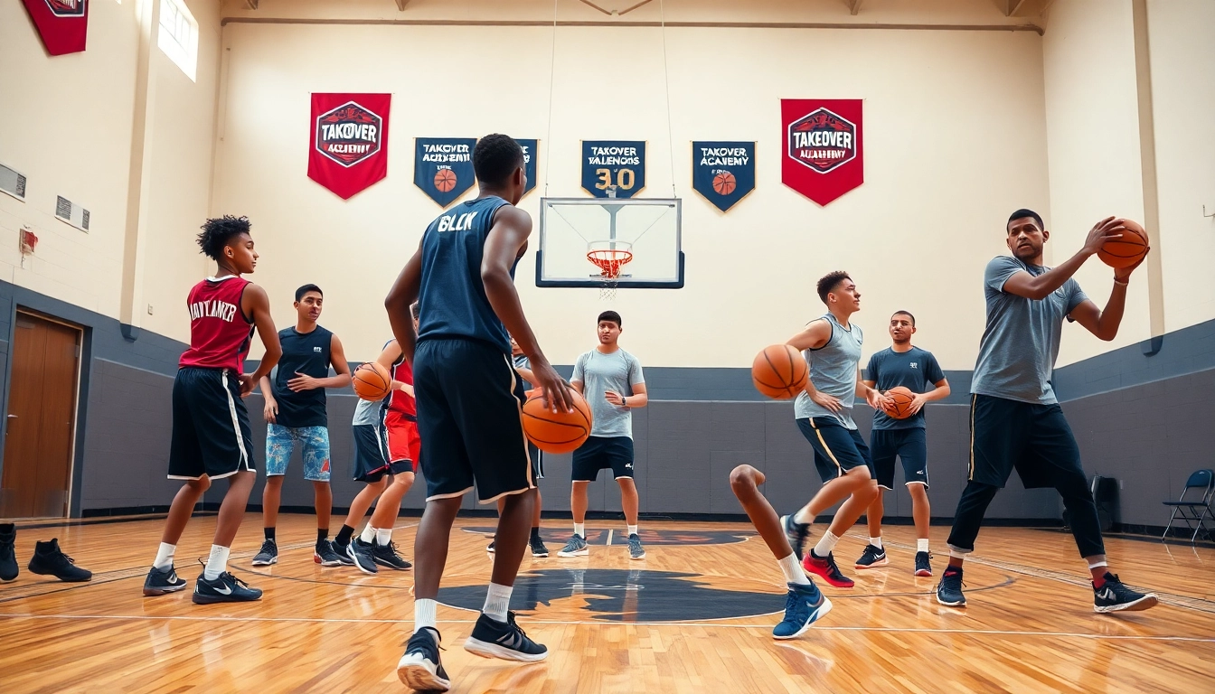 Young athletes demonstrating their skills at Takeover Basketball Academy during a coaching session.