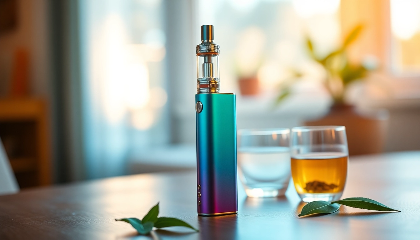 Vape no nicotine alternative highlighted by a modern, sleek vape pen in a calming indoor setting.