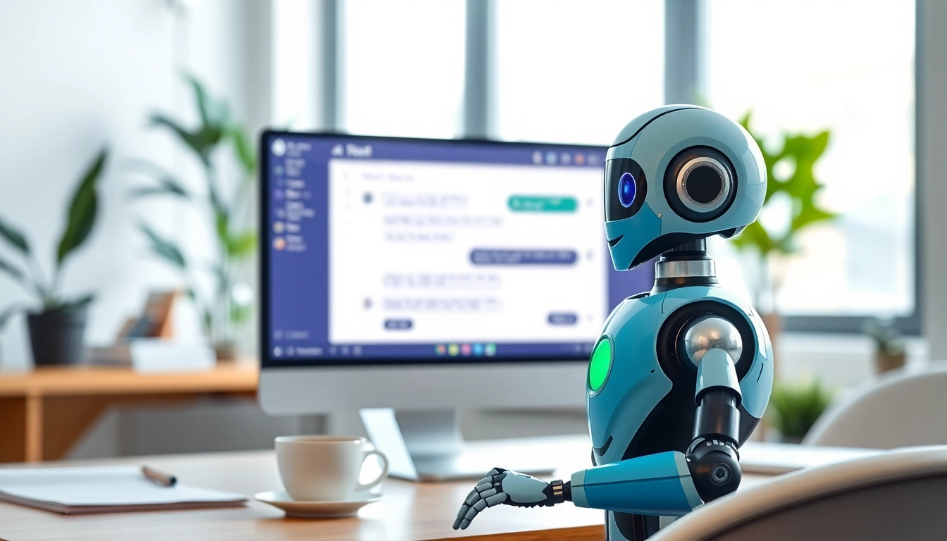 Engaging AI bot for websites showcased in a modern office environment with interactive features.