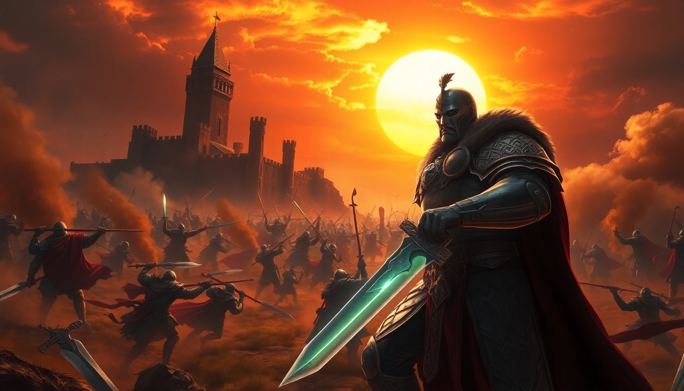 Download Warlords 2 game, showcasing a fierce warlord in a dynamic fantasy battlefield scene.