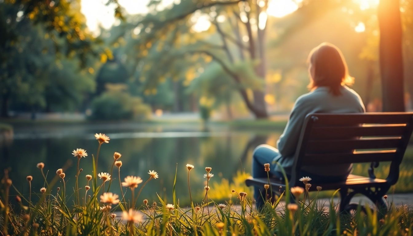 Person reflecting by a lake, representing dealing with grief through nature's tranquility.