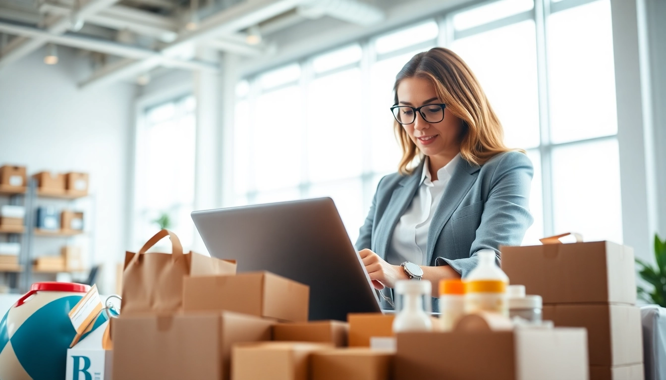 Analyze fba wholesale strategies with businesswoman using data on a laptop in a modern office.